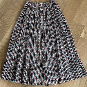 Vintage 1950s Festival boho folk gypsy Floral Striped Button-Down Skirt